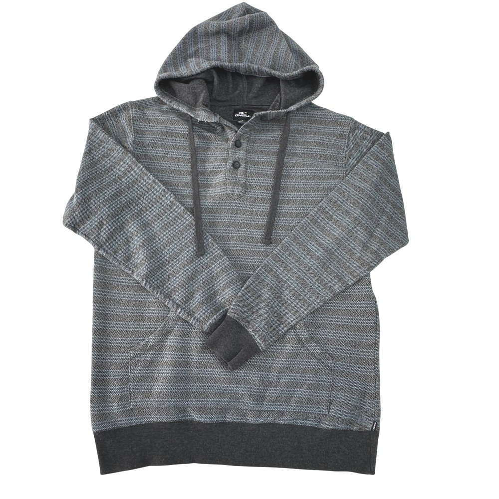 O'Neill Mens Small Hoodie‎ Gray Blue Striped Long Sleeve Pullover Skater Retro